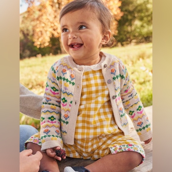 Baby Boden Flower Fair Isle Cardigan 12-18 Mo. - Picture 2 of 5